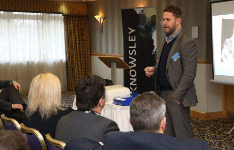 Professor Damian Hughes speaking at the Knowsley Ambassadors event, Feb 1, 2018