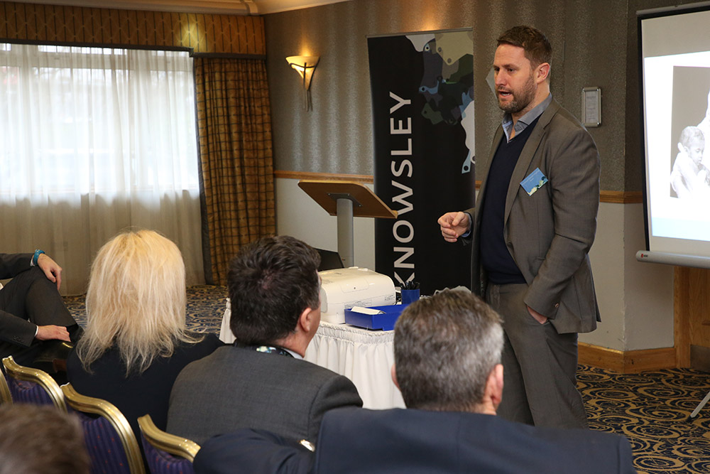 Professor Damian Hughes speaking at the Knowsley Ambassadors event, Feb 1, 2018