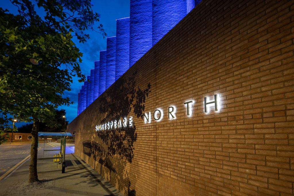 Shakespeare North Playhouse exterior at night